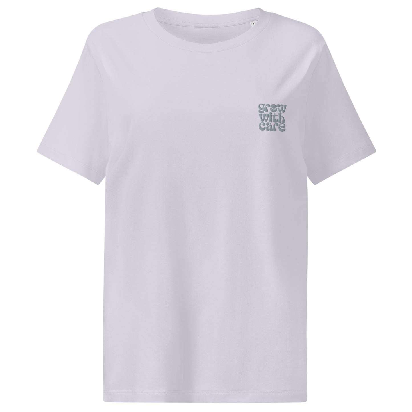 Eco-Friendly Owl Clothing Embroidered Women’s Organic Ribbed Neck T-Shirt "Grow With Care" Dudeily