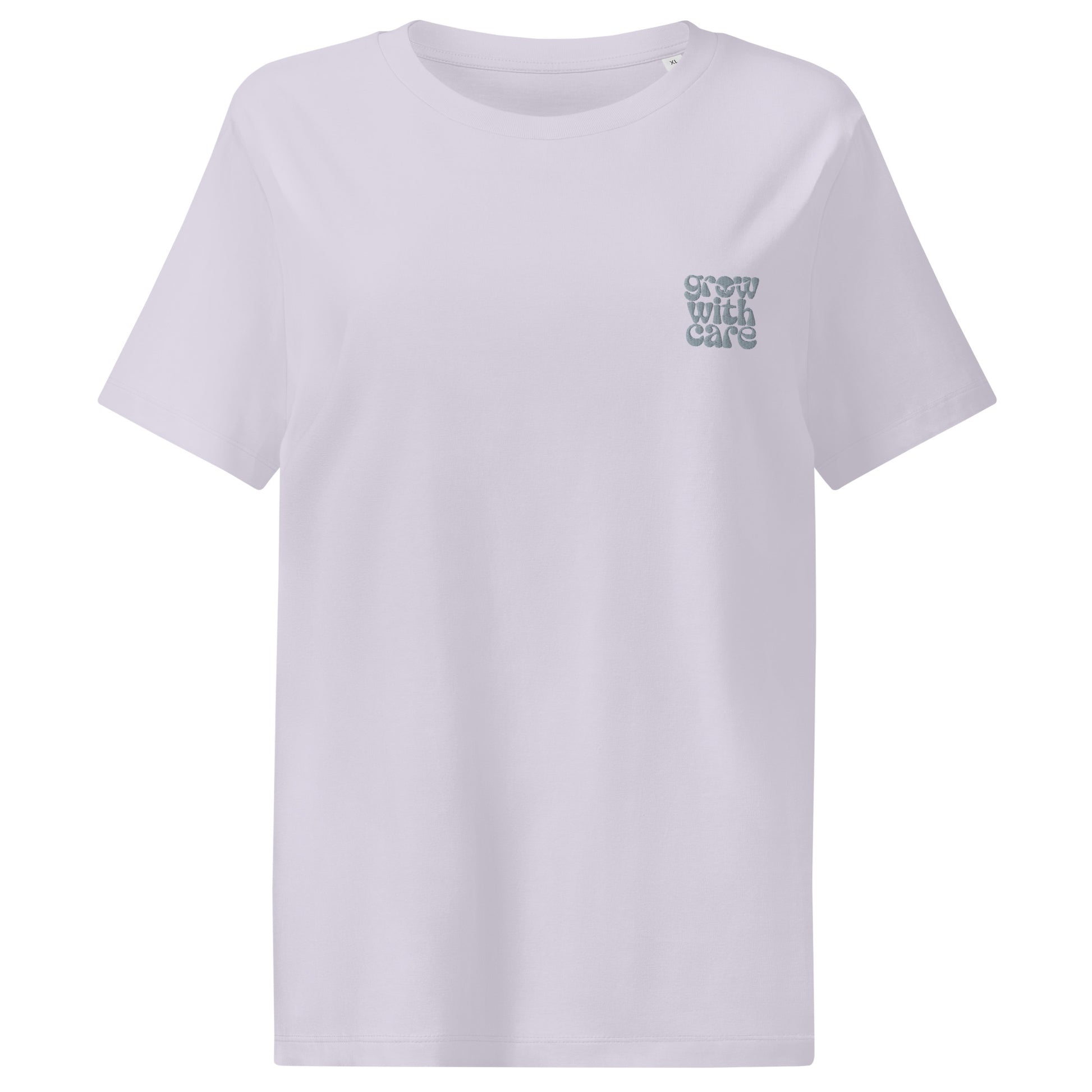 Eco-Friendly Owl Clothing Embroidered Women’s Organic Ribbed Neck T-Shirt "Grow With Care" Dudeily