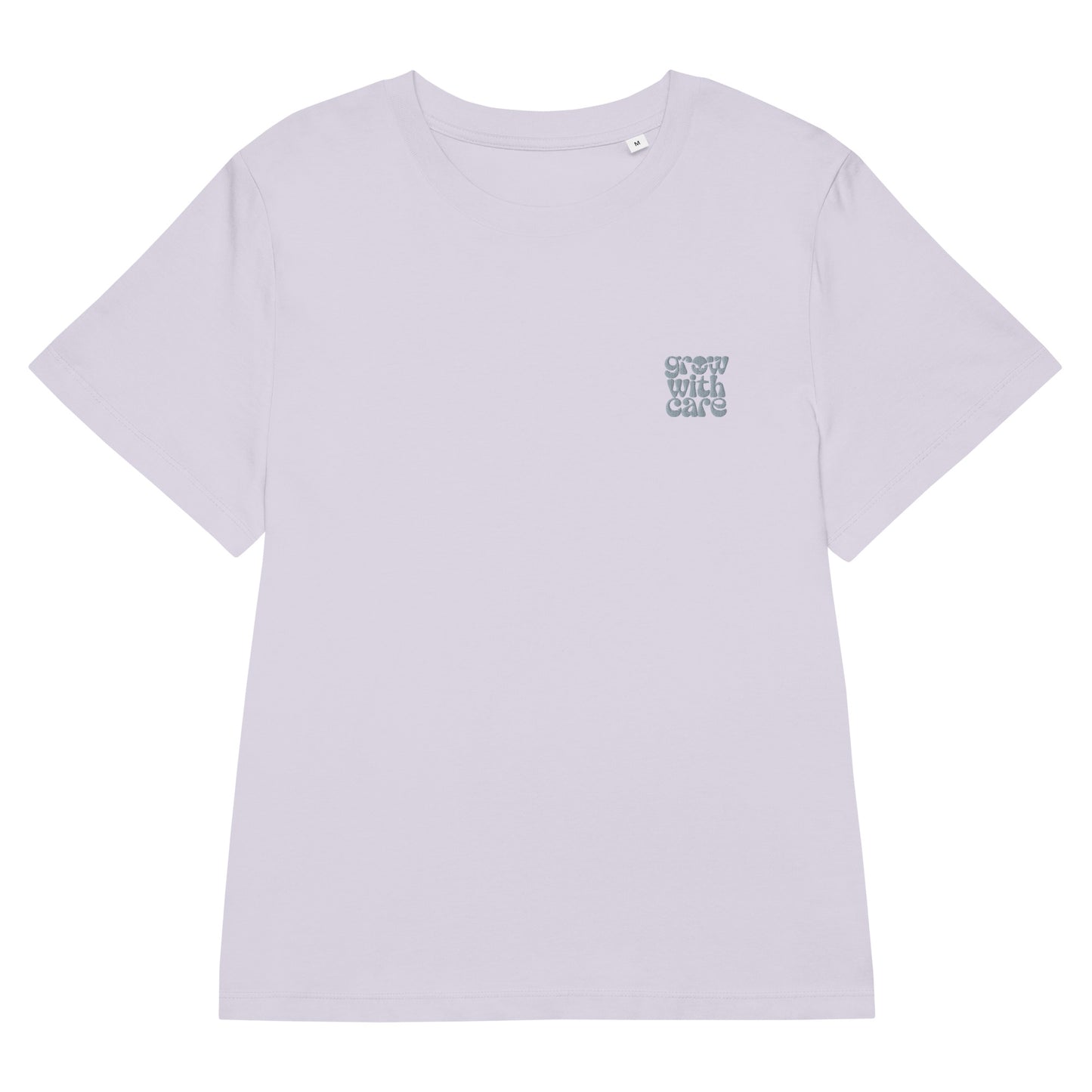 Eco-Friendly Owl Clothing Embroidered Women’s Organic Ribbed Neck T-Shirt "Grow With Care" Lavender Dudeily