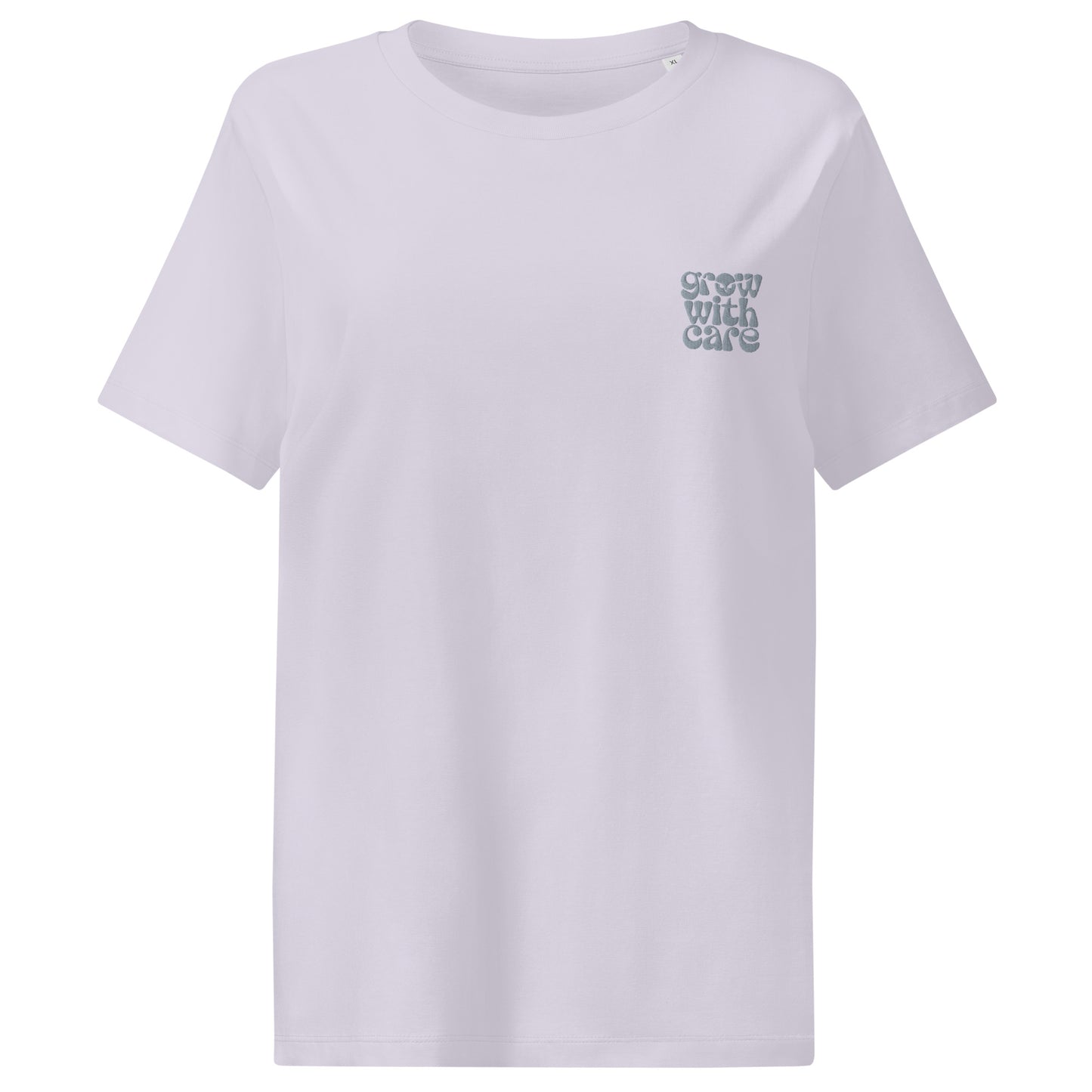 Eco-Friendly Owl Clothing Embroidered Women’s Organic Ribbed Neck T-Shirt "Grow With Care" Dudeily