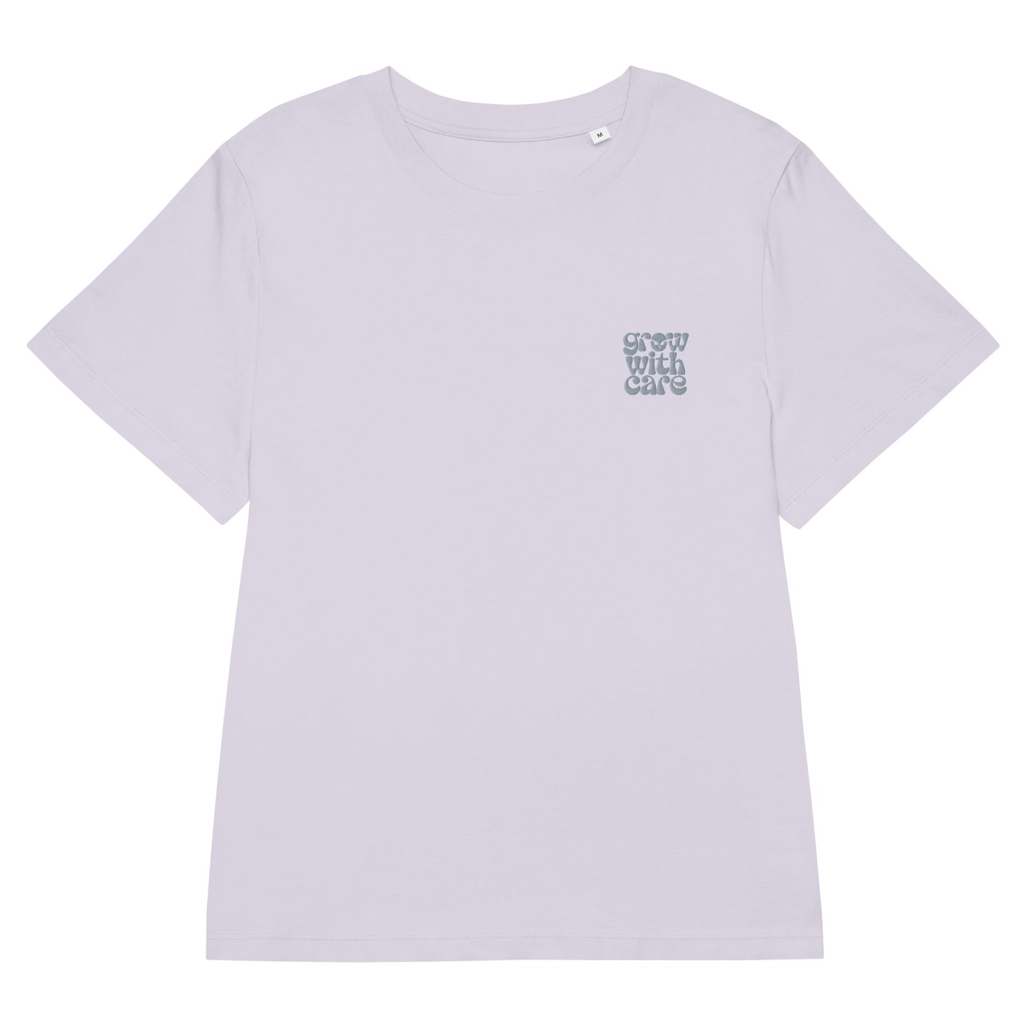 Eco-Friendly Owl Clothing Embroidered Women’s Organic Ribbed Neck T-Shirt "Grow With Care" Lavender Dudeily