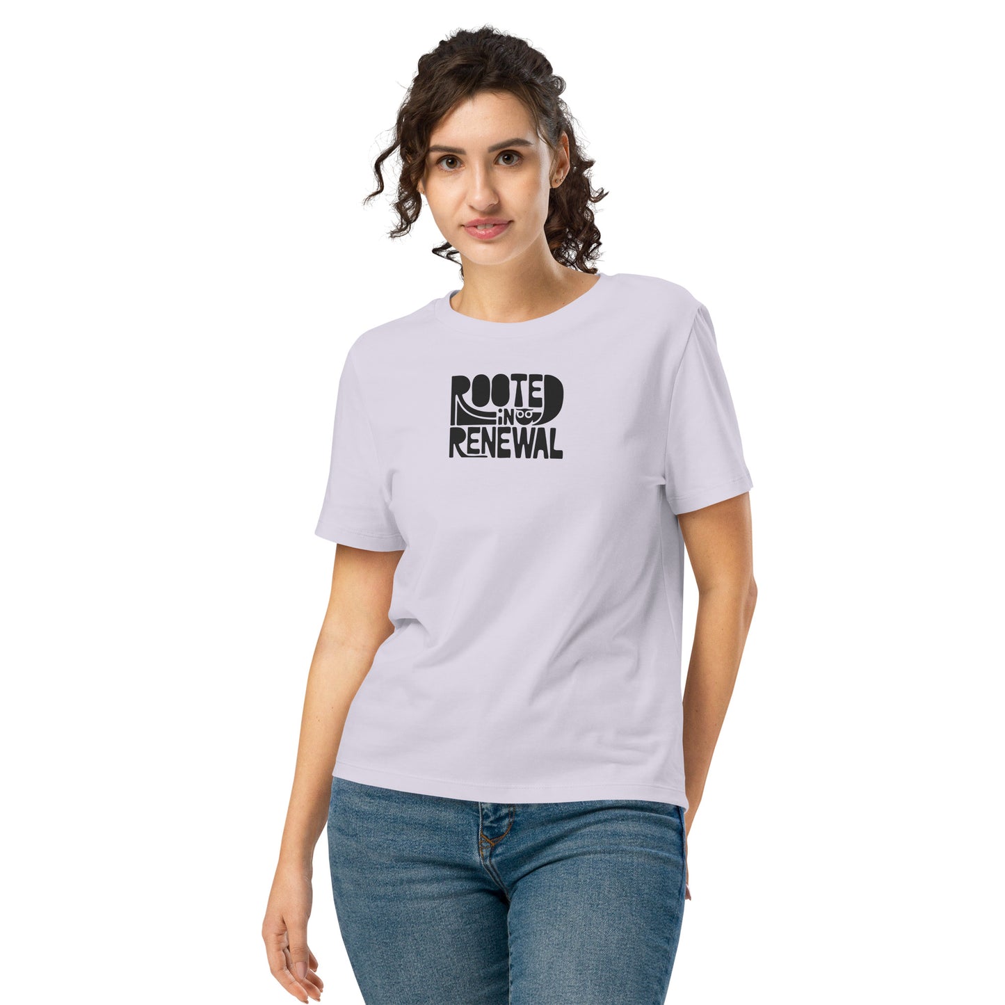 Women’s Organic Ribbed Neck T-Shirt “Rooted In Renewal” – Sustainable Owl Print Tee Dudeily