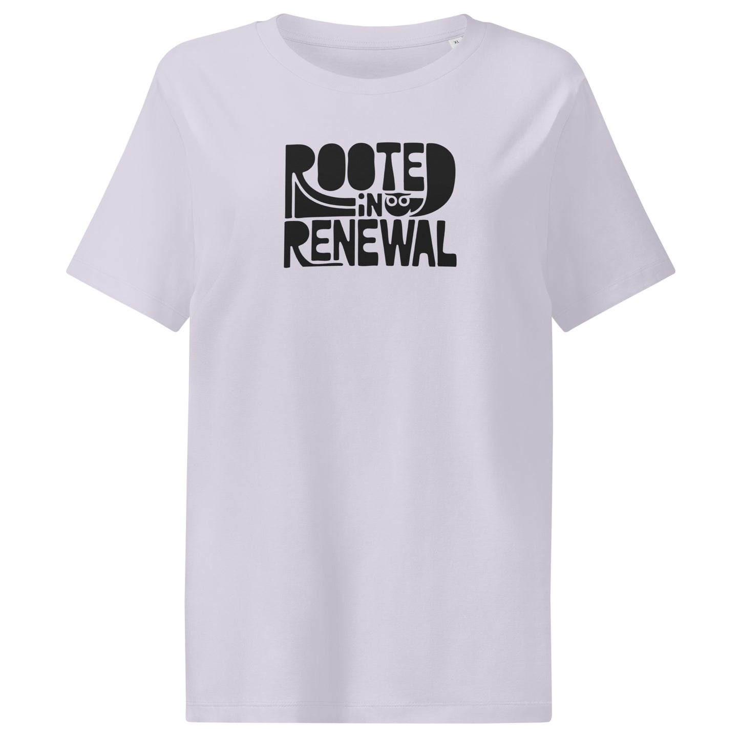 Women’s Organic Ribbed Neck T-Shirt “Rooted In Renewal” – Sustainable Owl Print Tee Lavender Dudeily