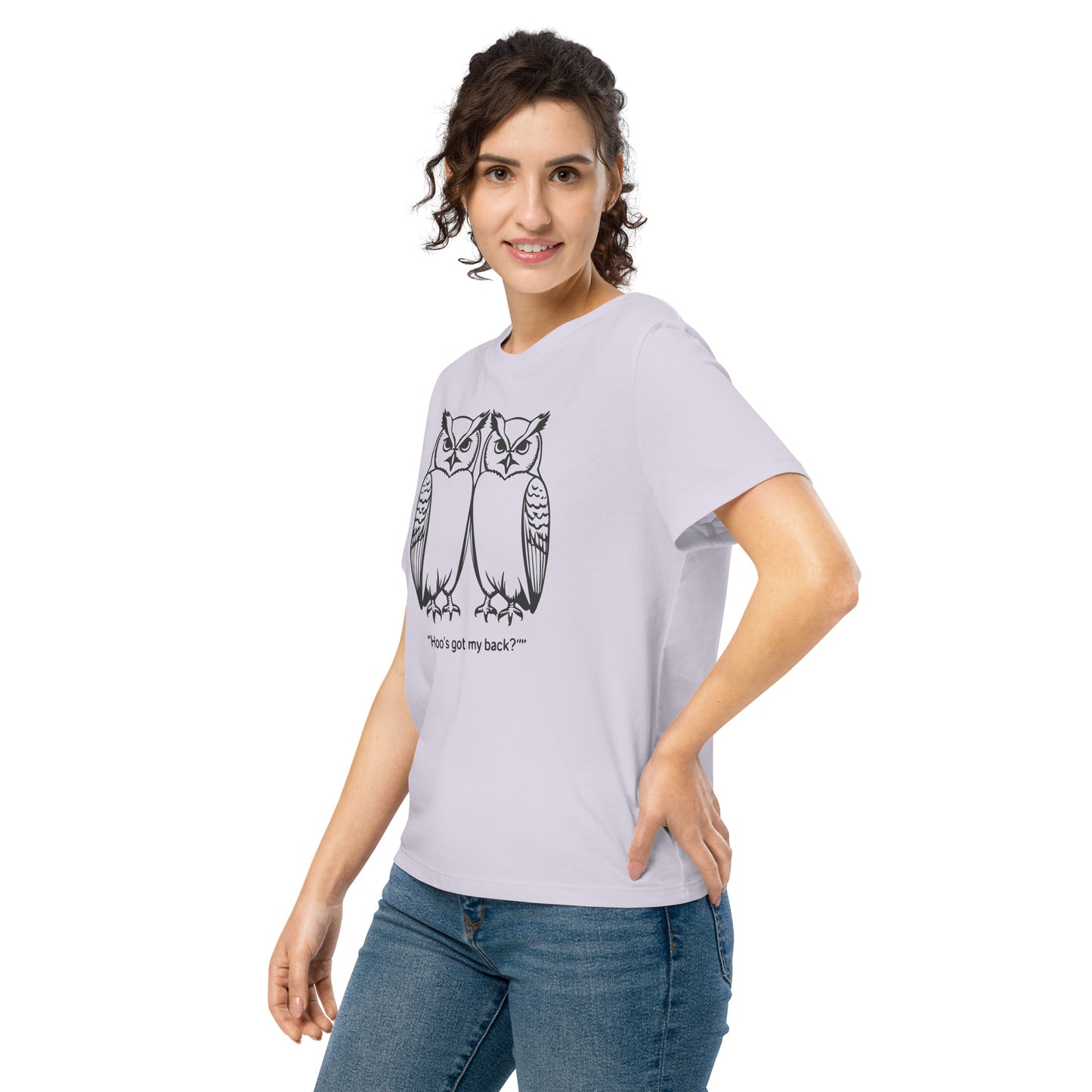 Women’s Organic Ribbed Neck T-Shirt: Hoo’s Got My Back? | Owl-Themed Sustainable Fashion USA by Dudeily Dudeily