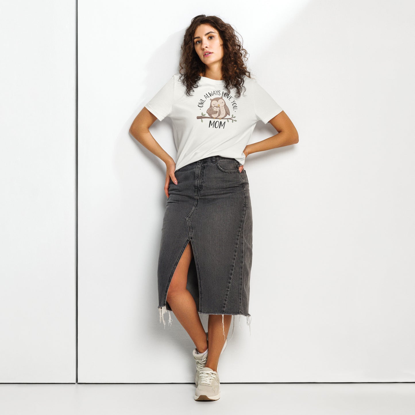 Women’s Organic Ribbed Neck T-Shirt – Owl Design Eco Tee Off White Dudeily