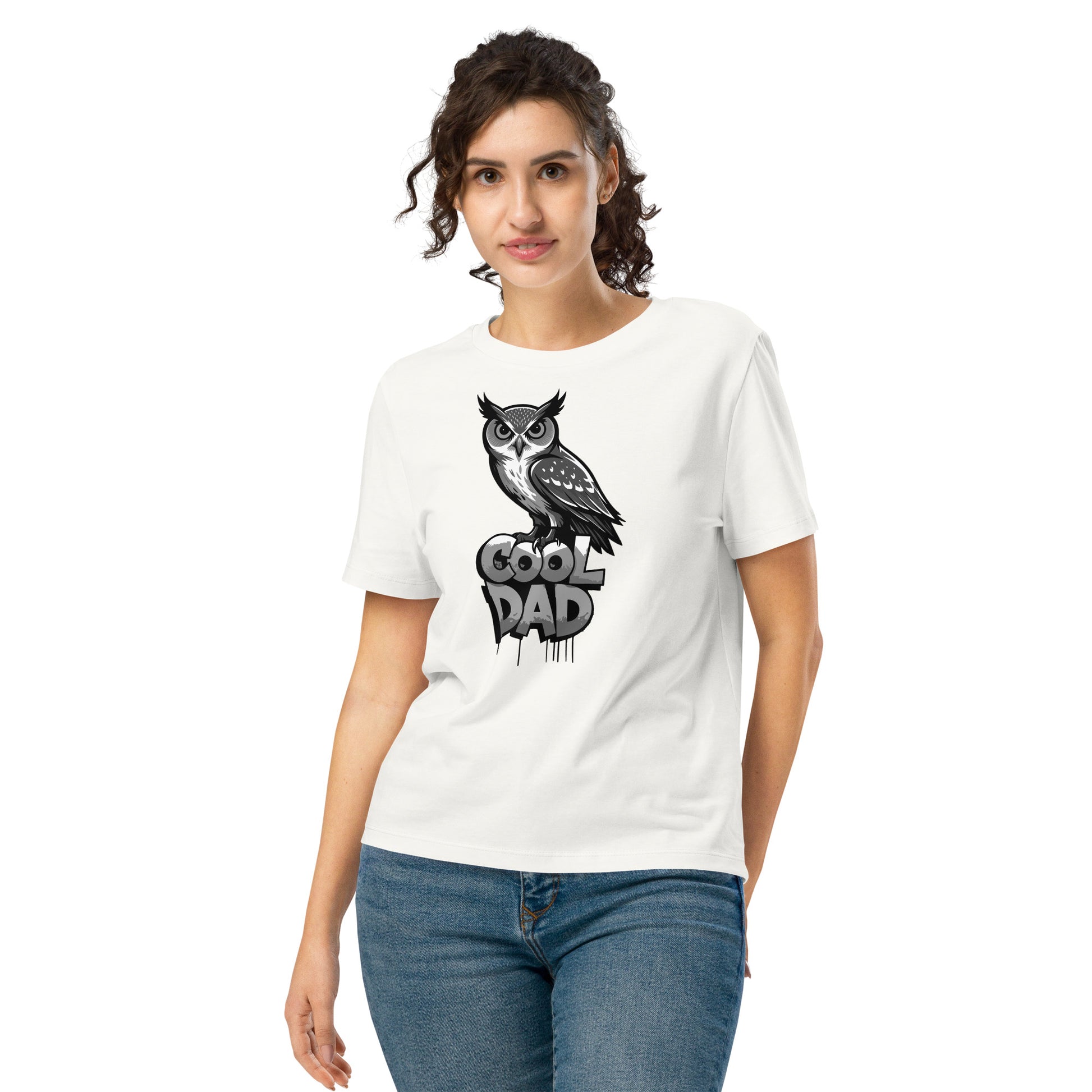 Women’s Organic Ribbed Neck T-Shirt – Sustainable Father’s Day Gift for Owl & Nature Lovers | Dudeily Off White Dudeily