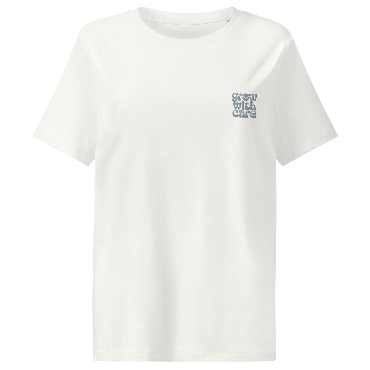 Eco-Friendly Owl Clothing Embroidered Women’s Organic Ribbed Neck T-Shirt "Grow With Care" Dudeily