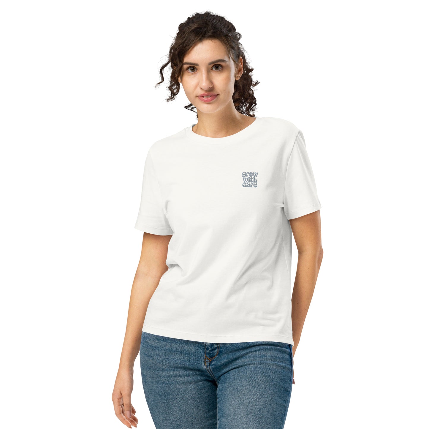 Eco-Friendly Owl Clothing Embroidered Women’s Organic Ribbed Neck T-Shirt "Grow With Care" Dudeily