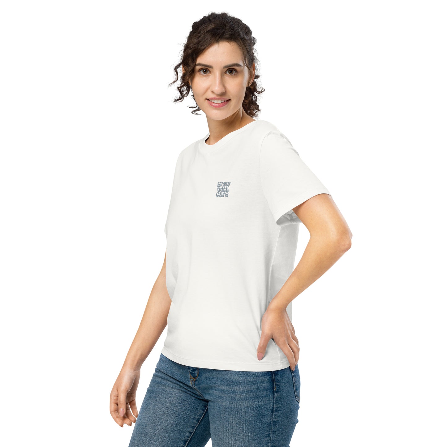 Eco-Friendly Owl Clothing Embroidered Women’s Organic Ribbed Neck T-Shirt "Grow With Care" Dudeily