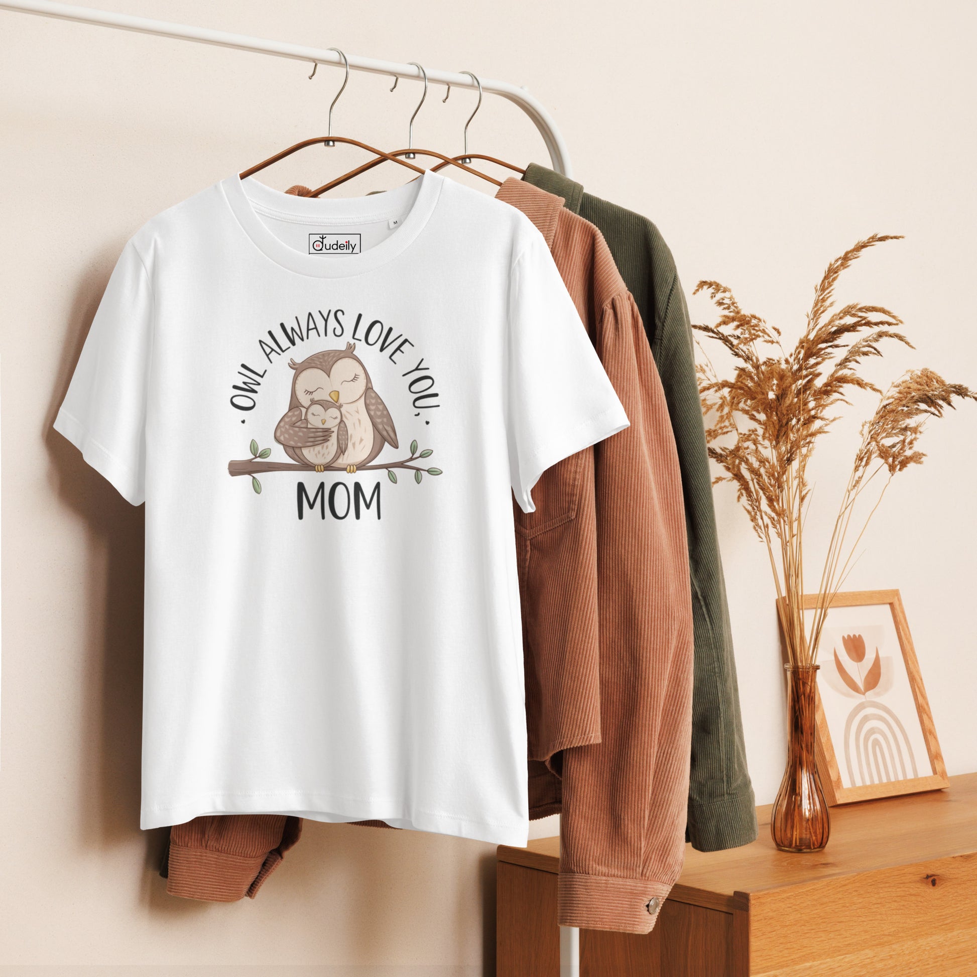 Women’s Organic Ribbed Neck T-Shirt – Owl Design Eco Tee Dudeily