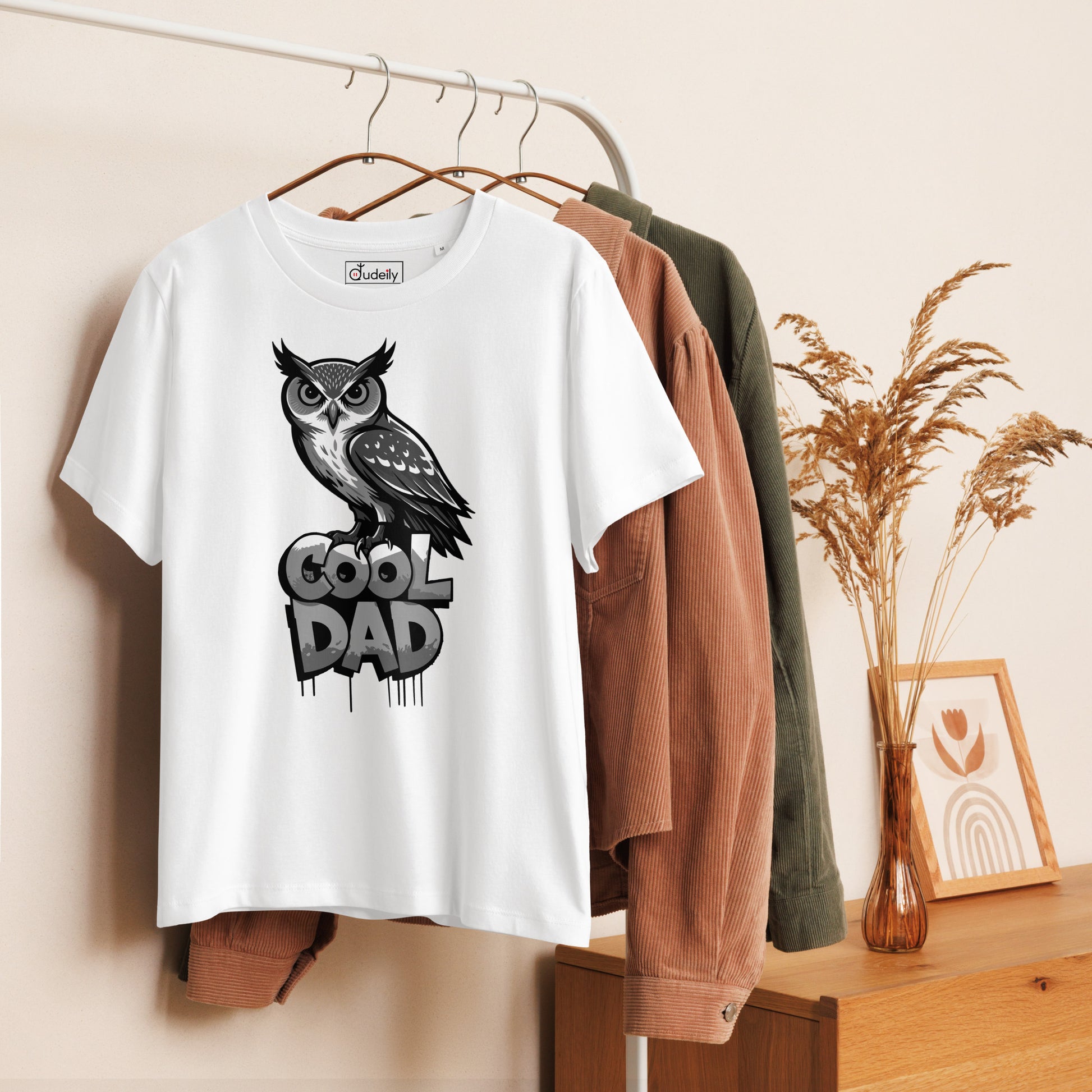 Women’s Organic Ribbed Neck T-Shirt – Sustainable Father’s Day Gift for Owl & Nature Lovers | Dudeily Dudeily