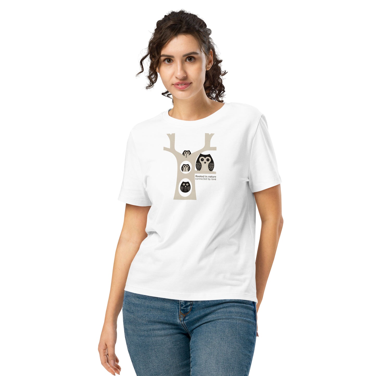 OwlGrace Women’s Organic Ribbed Neck T-Shirt – Sustainable Fashion USA | Family Day Edition White Dudeily