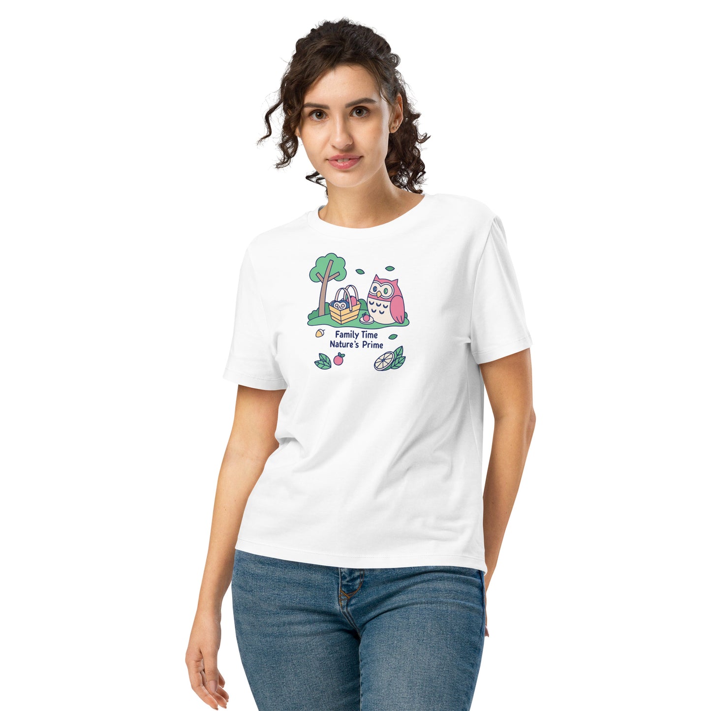 Women’s Organic Ribbed Neck T-Shirt – OwlGrace Sustainable Fashion for Family Day Style White Dudeily